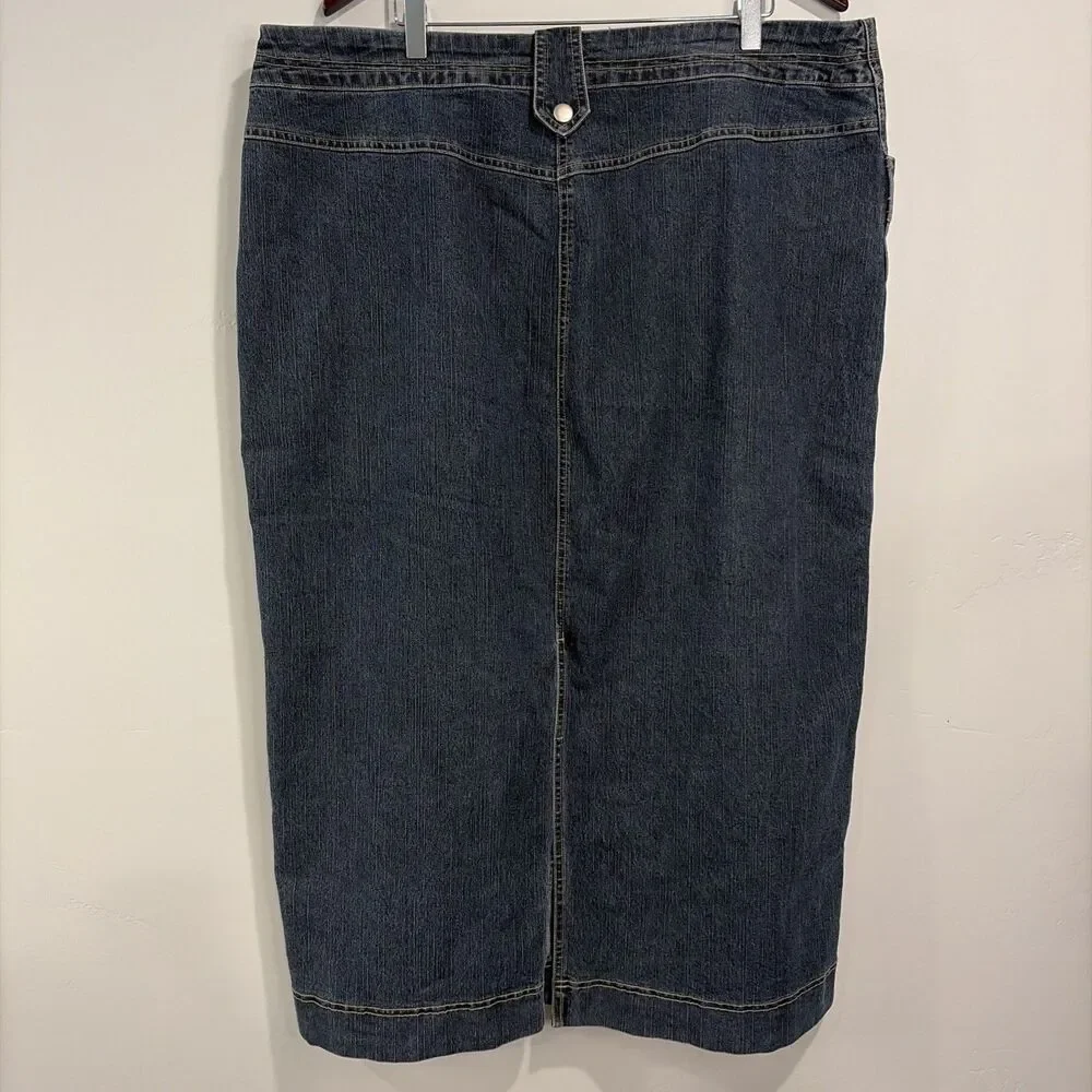 VTG Y2K SWAK Jeans Denim Maxi Skirt Womens 20 Dark Wash Utility Cargo Long